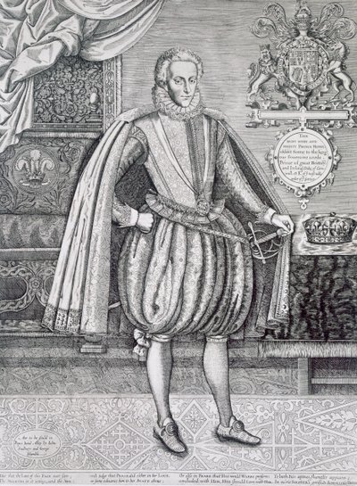 Ritratto di Enrico, Principe di Galles (1594-1612) dal Libro dei Re, inciso da Renold Elstrack (1571-c.1630) 1612 da English School